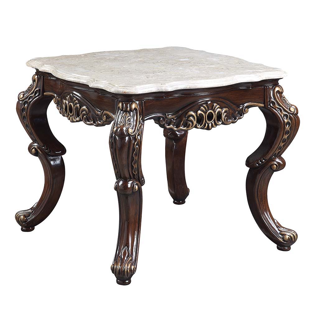 ACME Benbek - End Table - Marble & Antique Oak Finish | Meri Furniture