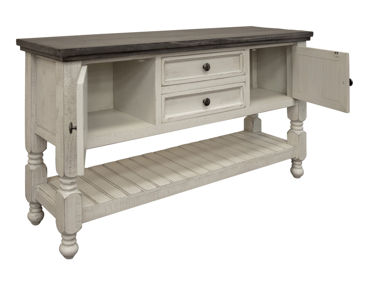 International Furniture Direct Stone - Sofa Table With 2 Drawer / 2 Doors / Shelf - Antiqued Ivory / Weathered Gray | Meri Furniture