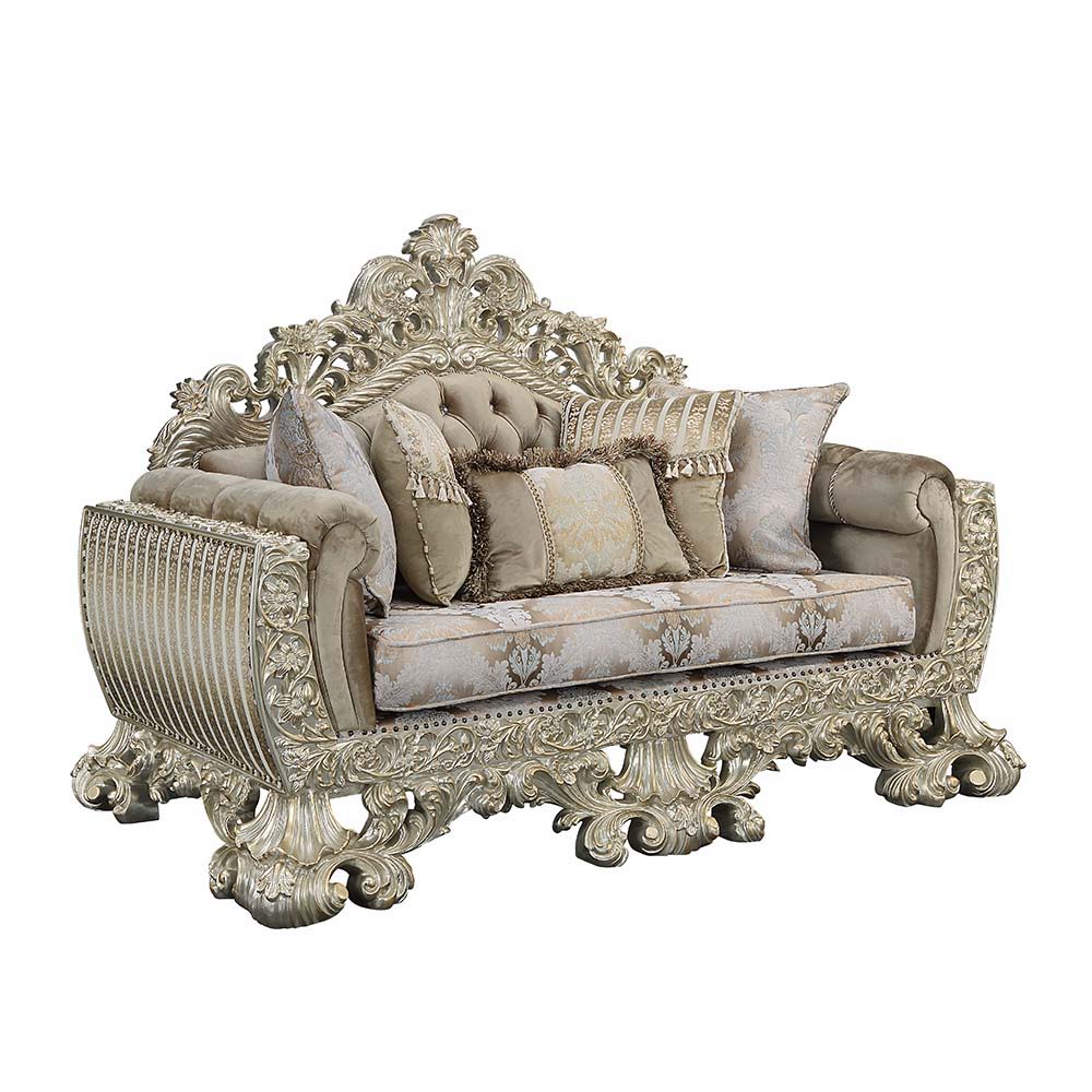 ACME Sorina - Loveseat - Velvet, Fabric & Antique Gold Finish | Meri Furniture