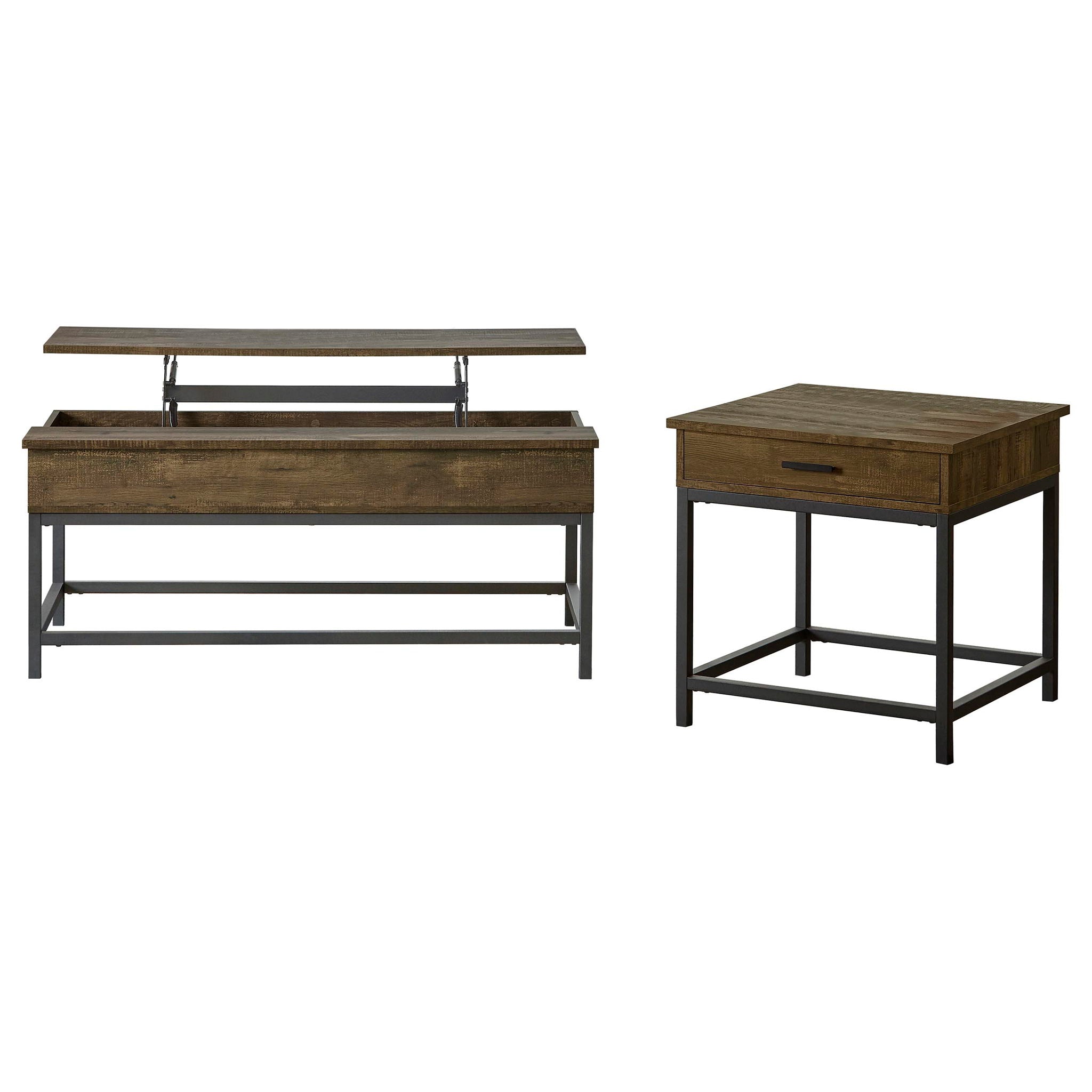 Walton - 2 Piece Coffee And End Table Set With Lift Top Design - Brown Oak