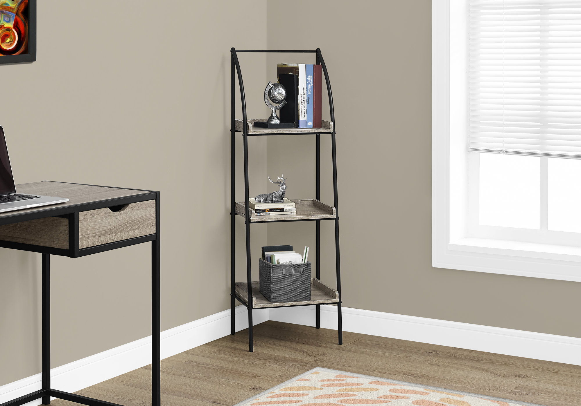Etagere Bookcase Corner 3 Tier For Office - Taupe