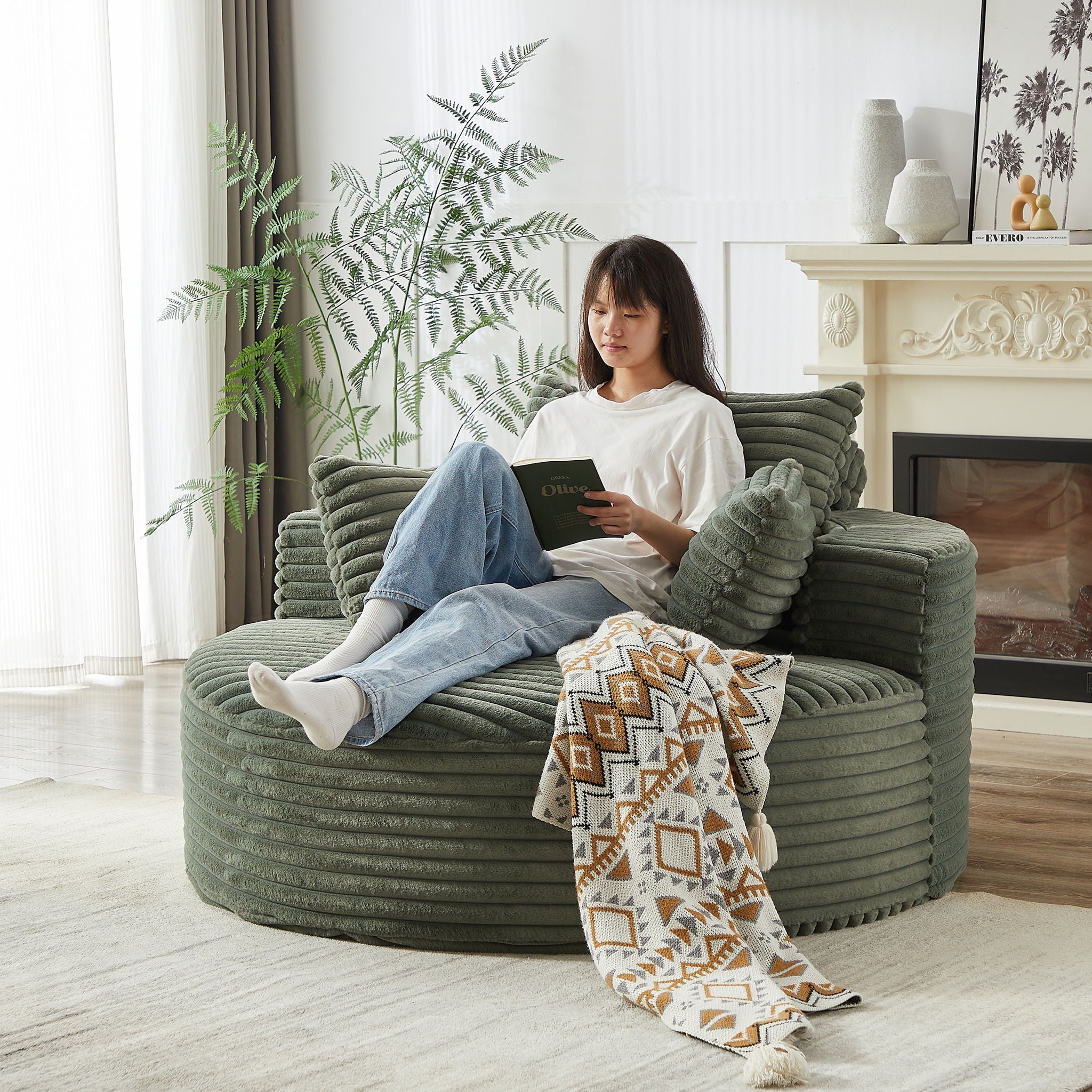 Single Swivel Chair, Fluffy Modern Sleeper, 360 Degree Swivel Chair For Living Room - Green