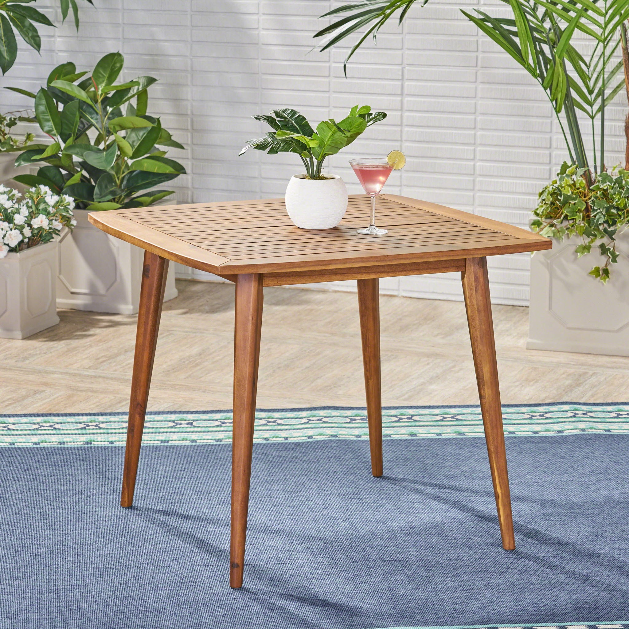 Modern Indoor Square Acacia Wood Dining Table With Toothpick Leg Design
