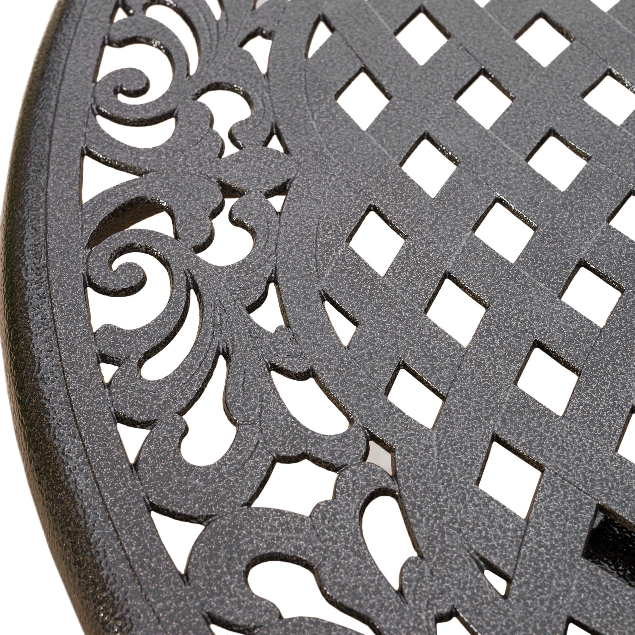 Tranquilius - Outdoor Round Dining Table With Lattice Tabletop, Umbrella Hole And Curved Legs