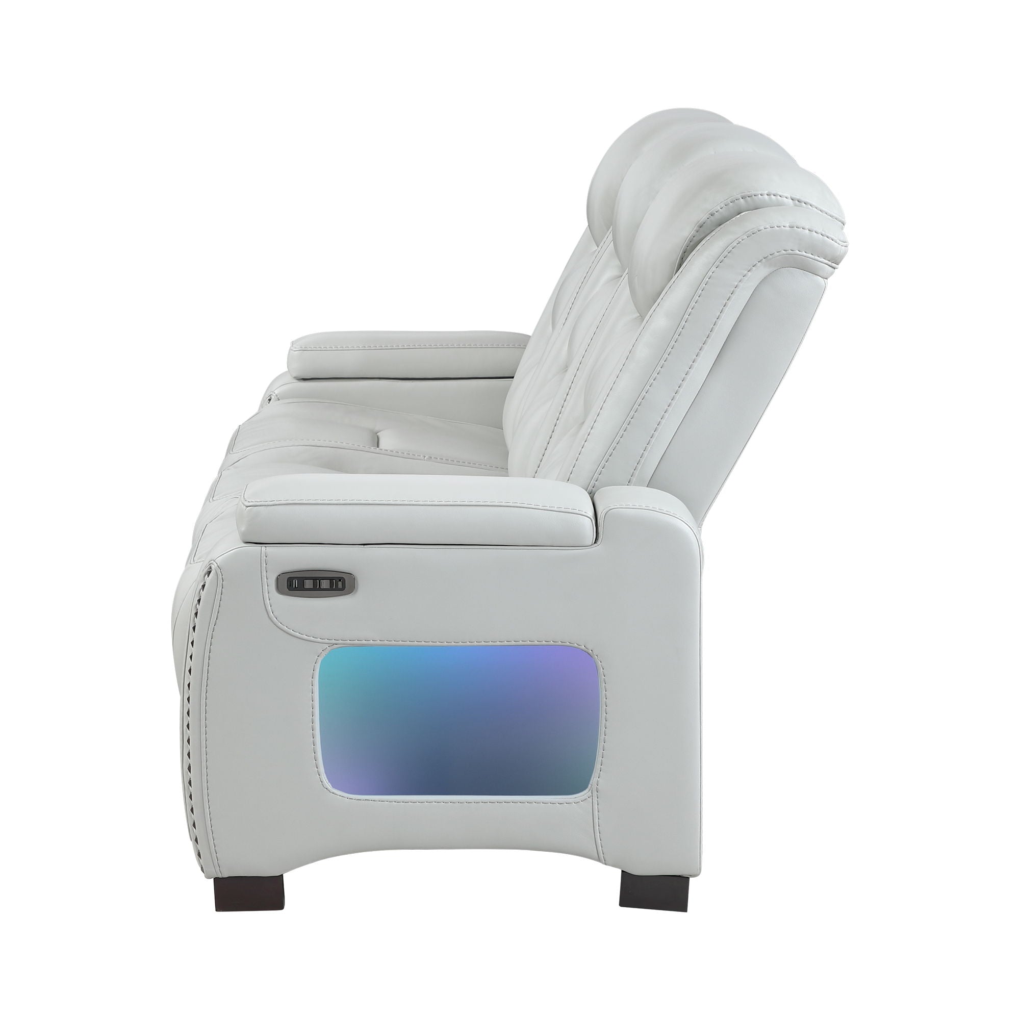 Power Sofa With USB LED Headrest, Bookshelf Arms, And Storage - Gray