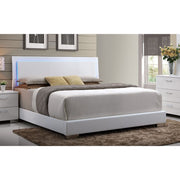 ACME High gloss white finish wraps the Lorimar bedroom collection for a casual yet contemporary look to be added to your home. Featured PU footboard adds different look of this bed increasing variety to your sweet modern master room. | Meri Furniture