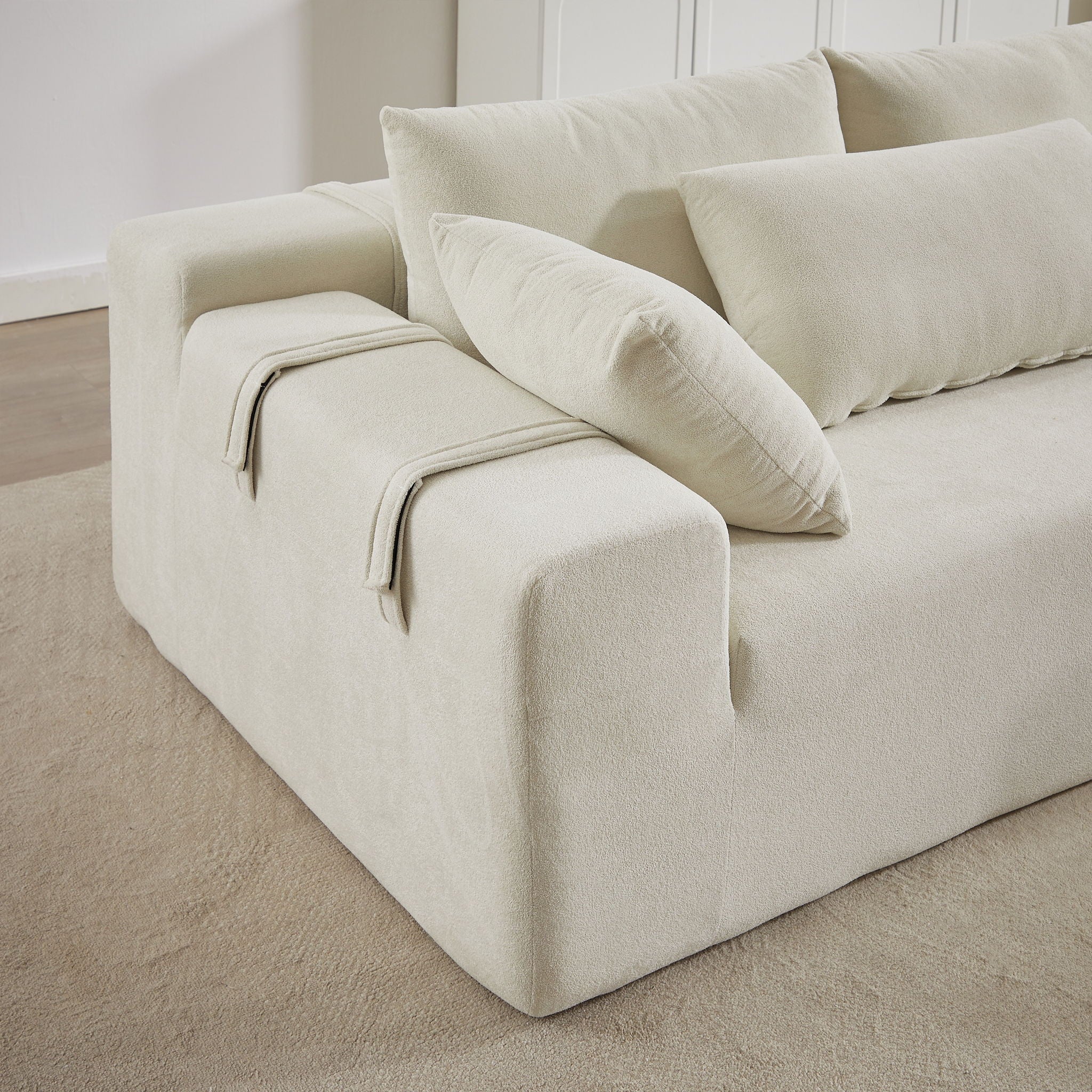 Modern Chenille Upholstered Sectional Sofa Couch Set With 6 Pillows,Free Combination