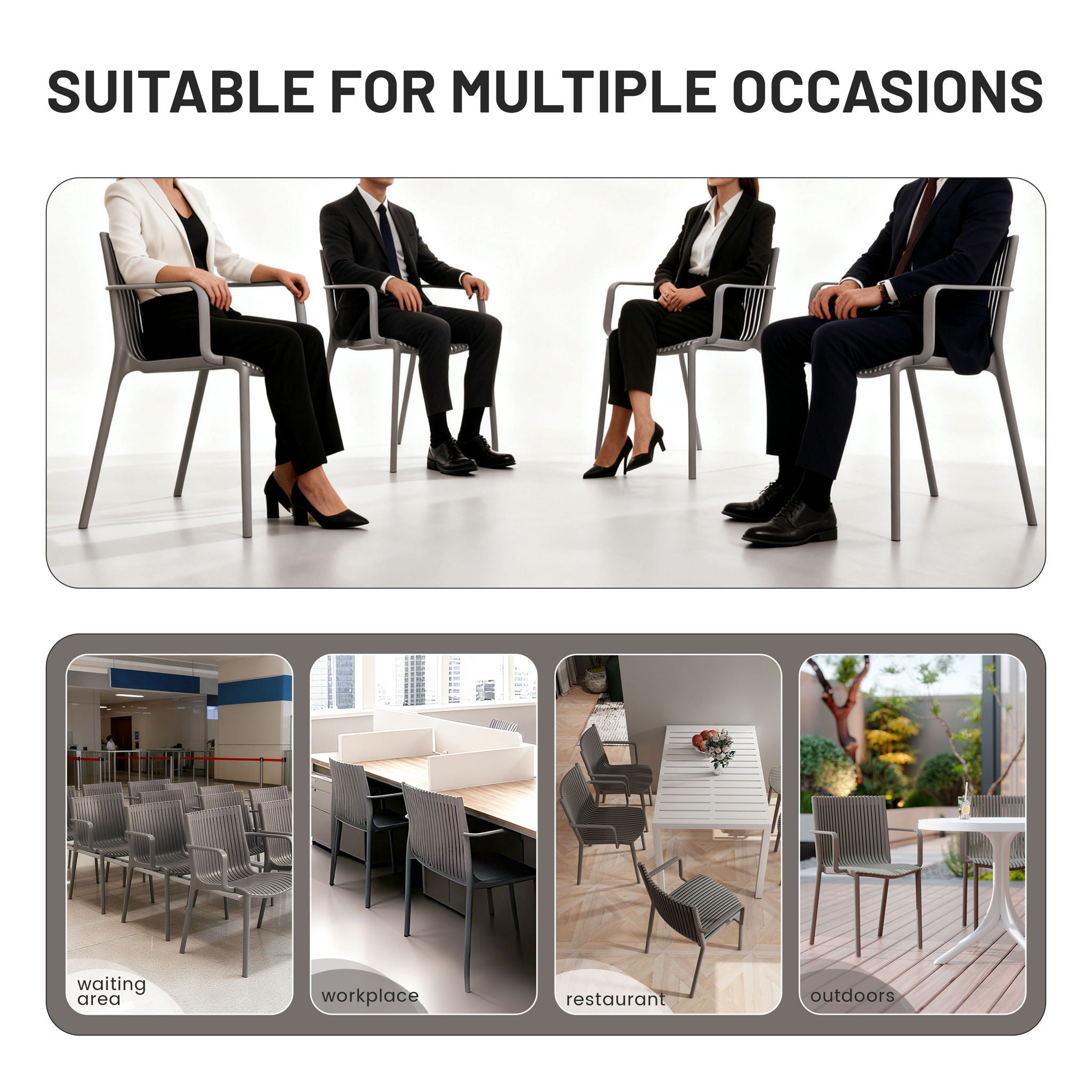 4 Piece Stackable Single Chairs With Vertical Stripe Design For All Weather