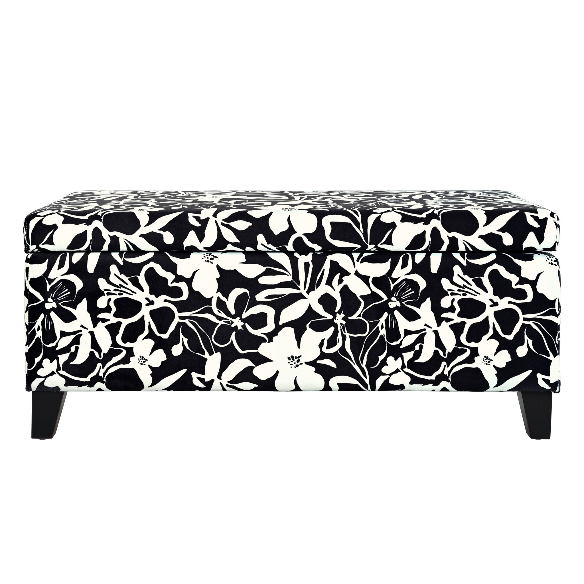 Luxury Storage Ottoman With Floral Patterned Fabric, Soft-Close Hinges, Multi Functional