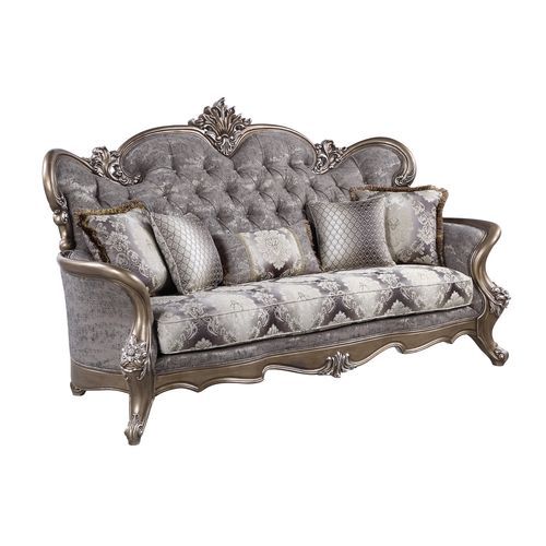 ACME Elozzol - Sofa With 5 Pillows - Fabric & Antique Bronze Finish - 54" | Meri Furniture