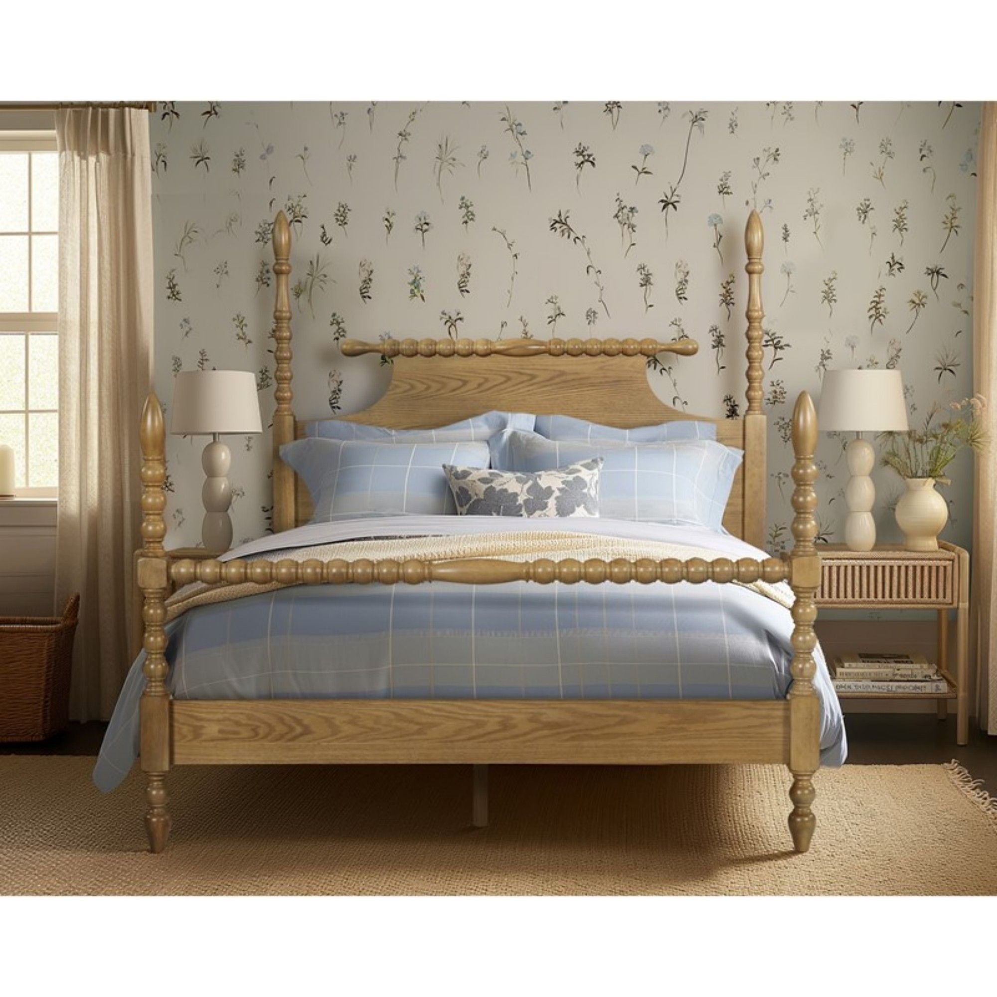Queen Bed Turned Legs - Natural