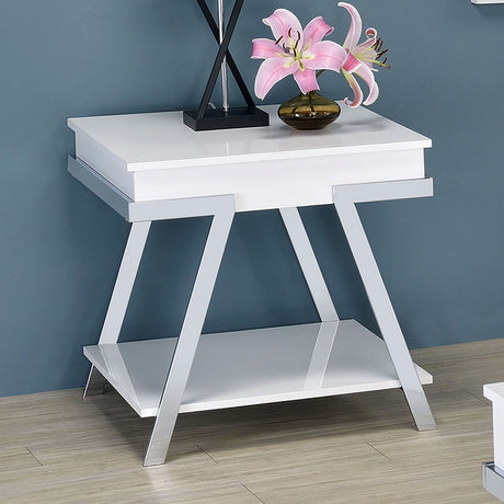 Furniture of America Titus - End Table - White / Chrome | Meri Furniture
