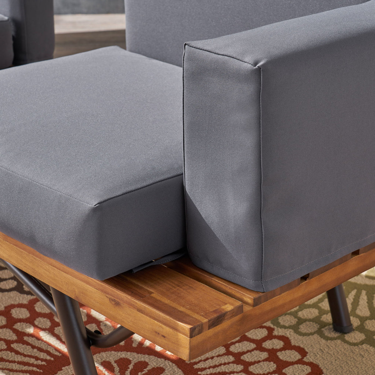 Outdoor Sofa With Cushions And Iron Legs - Natural / Gray