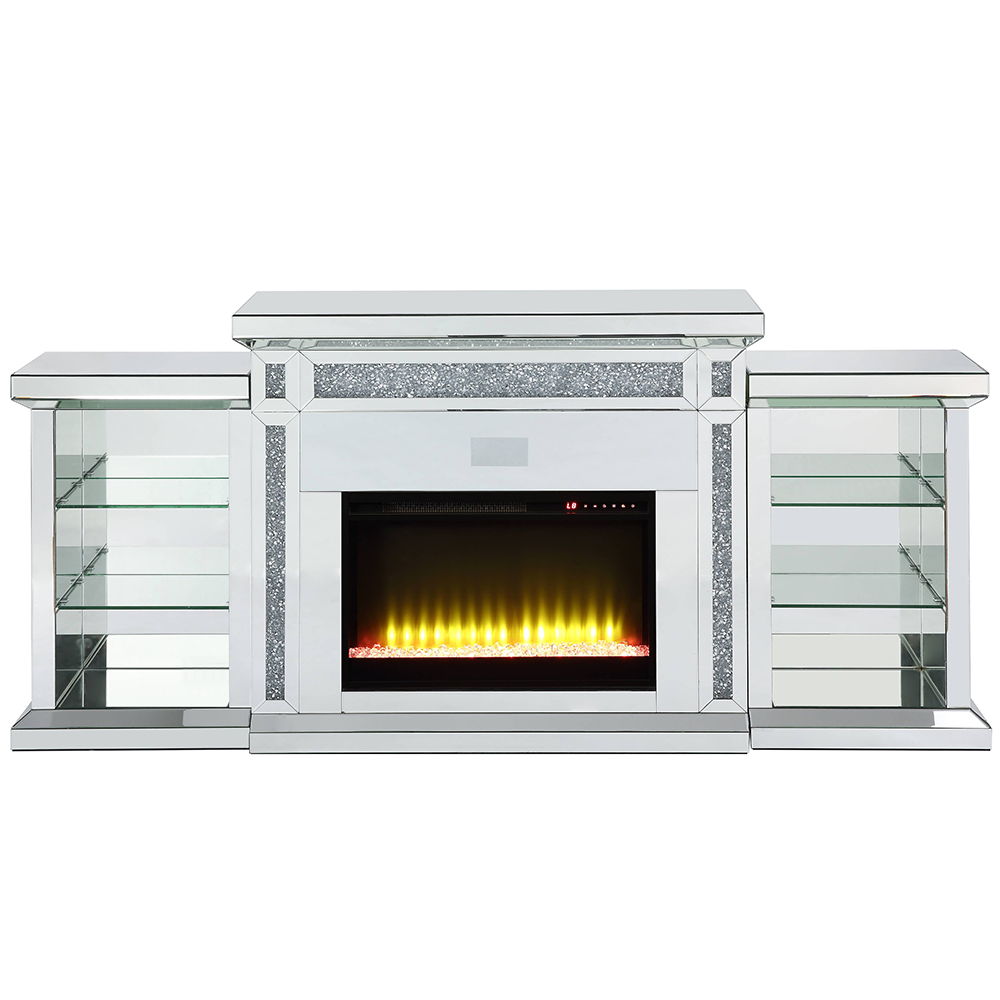 Noralie - Fireplace With LED & Bluetooth - Mirrored & Faux Diamonds