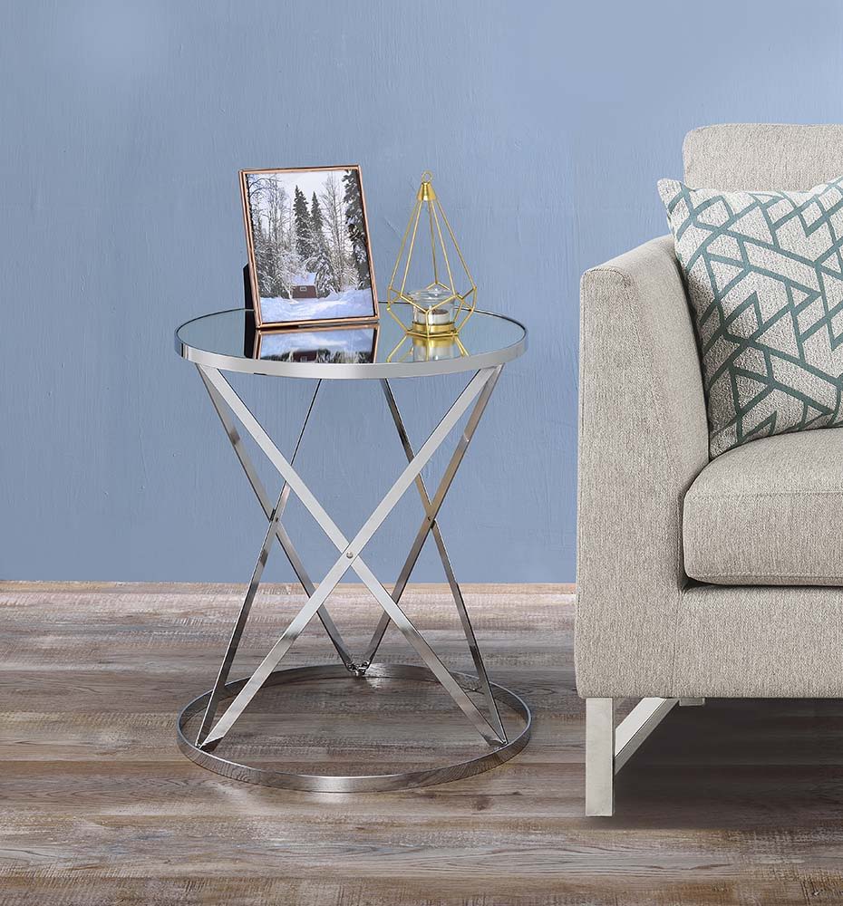 ACME Flux - Accent Table - Mirror & Chrome Finish | Meri Furniture