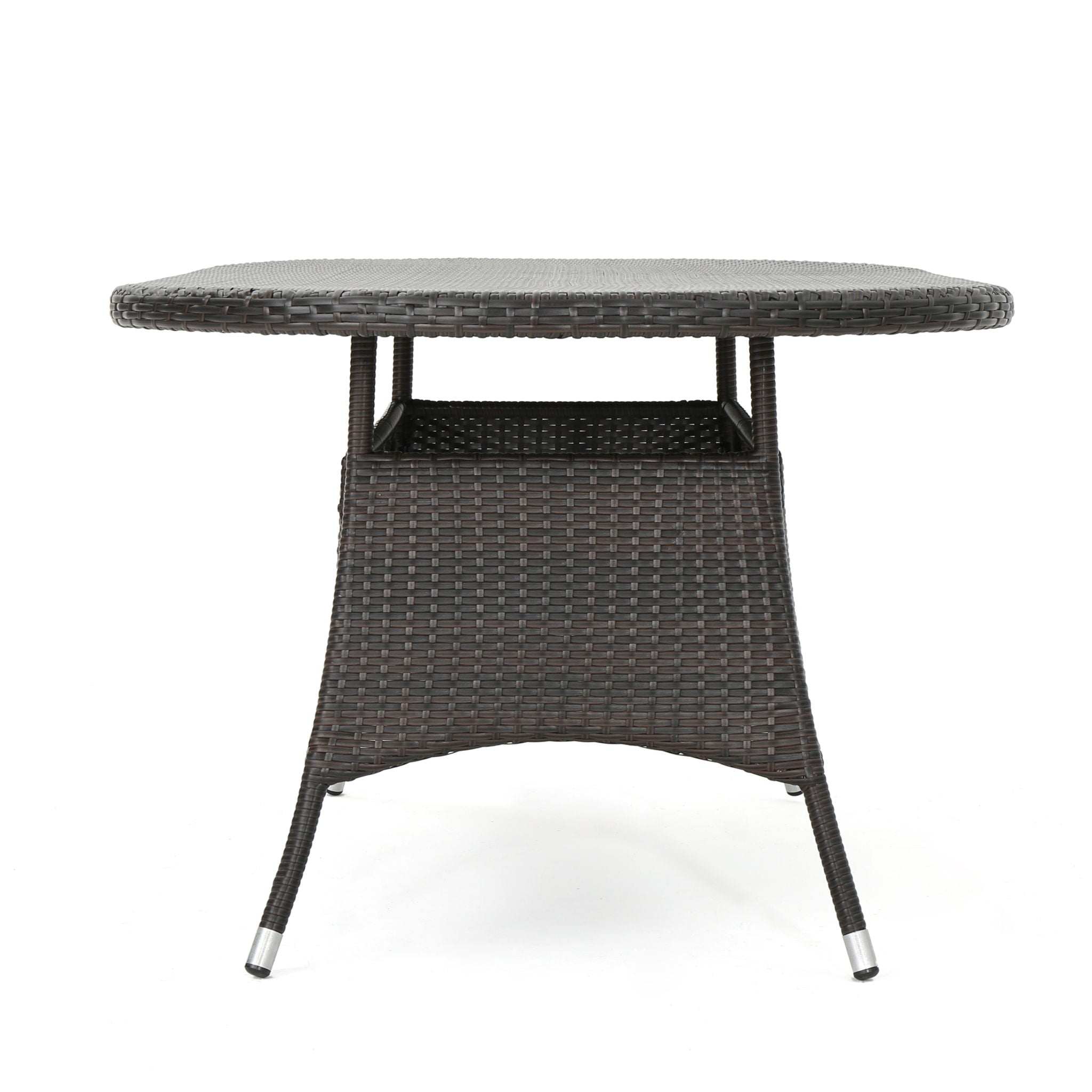 Outdoor Oval Dining Table With Silver Tipped Legs - Brown Multi