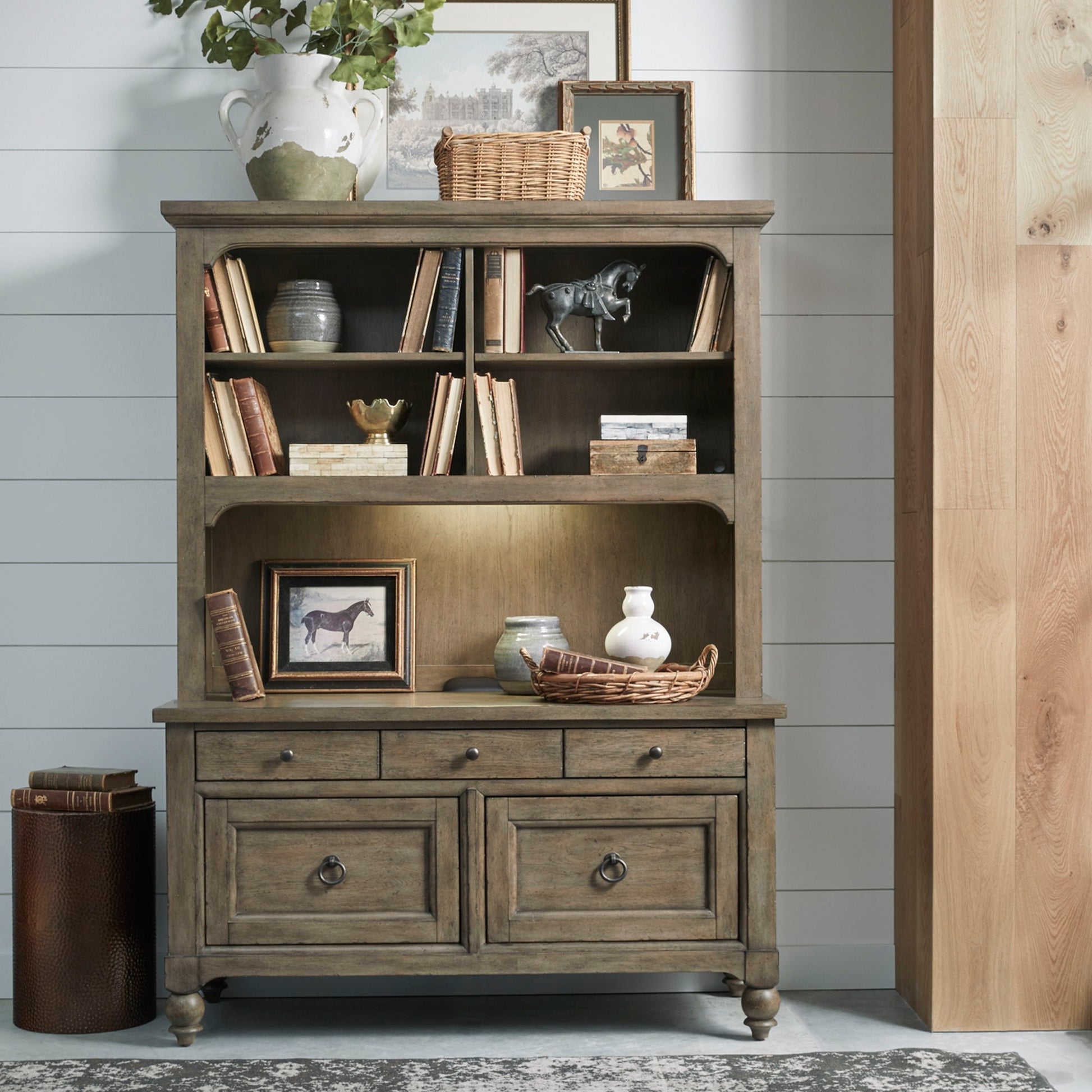 Liberty Furniture Americana Farmhouse - Credenza & Hutch - Light Brown | Meri Furniture