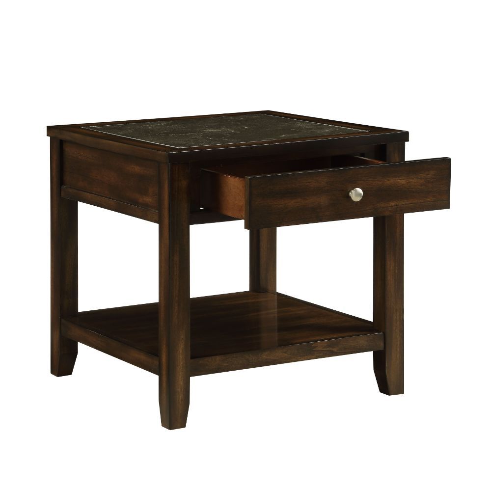 ACME Cilnia - End Table - Marble & Walnut | Meri Furniture
