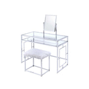 ACME Carenze II - Vanity Desk - White Faux Fur & Chrome | Meri Furniture