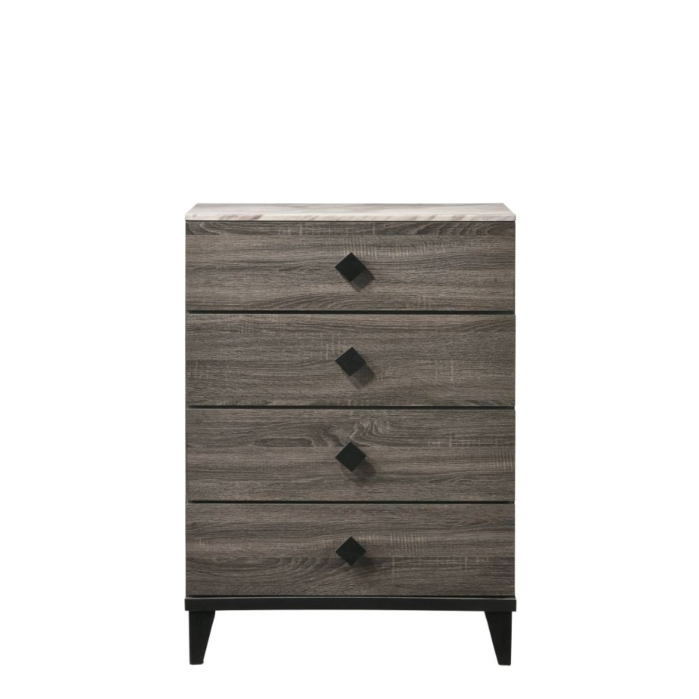 ACME Avantika - Chest - Faux Marble & Rustic Gray Oak | Meri Furniture
