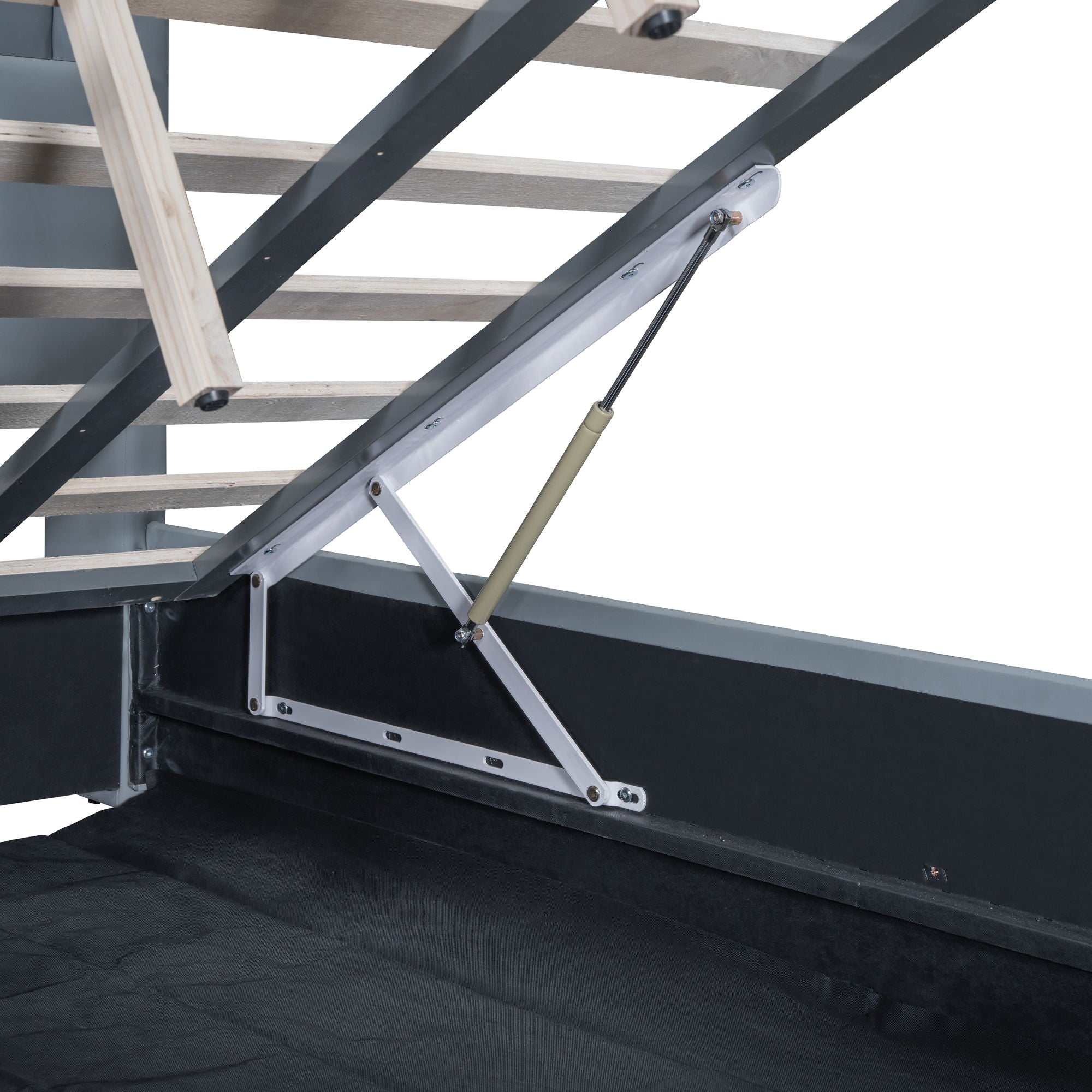 Upholstered Mother & Child Bed With Hydraulic Storage System, Drawer Box, Bedhead Storage Shelf And 2 Pairs Of Sockets & USB Ports