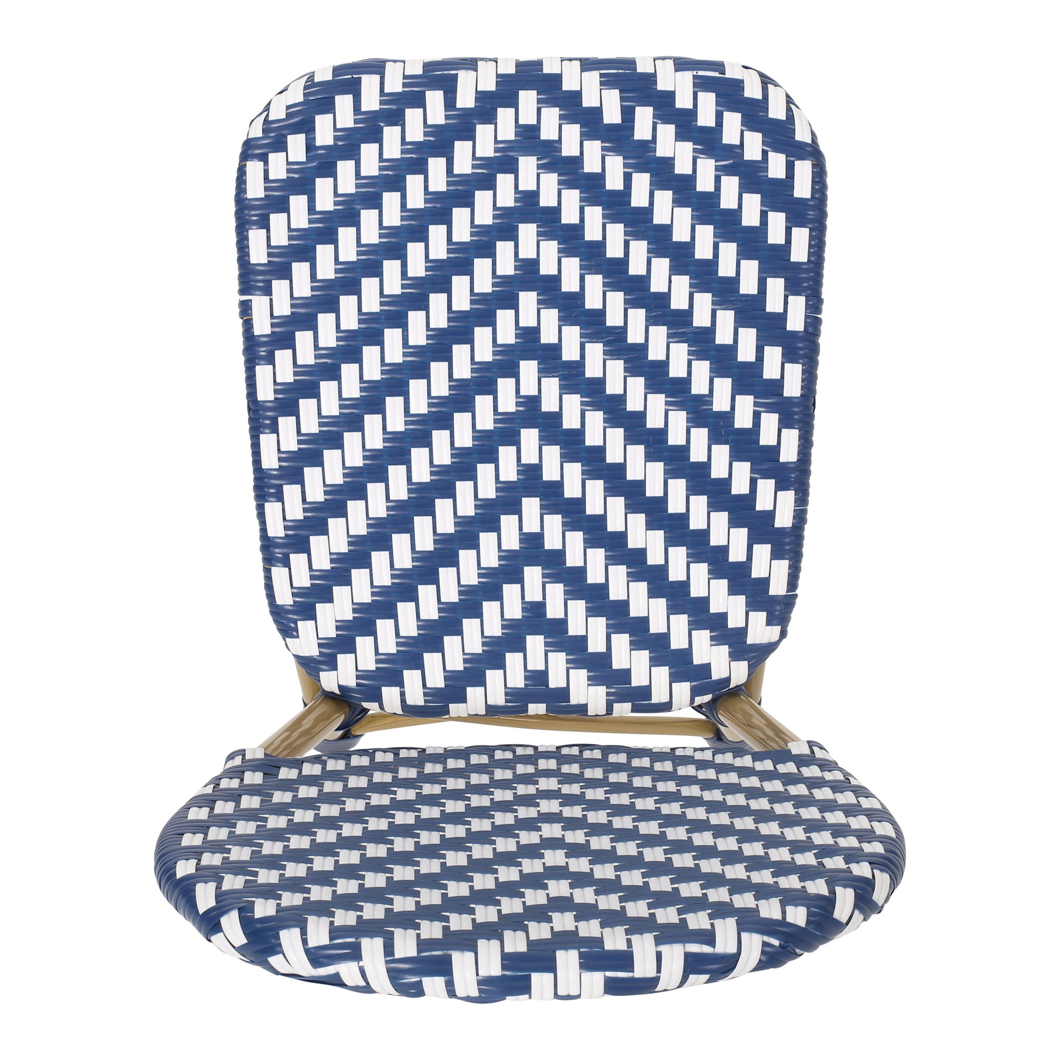 Outdoor Rattan And Aluminum French Armless Bistro Chairs Set - Navy Blue