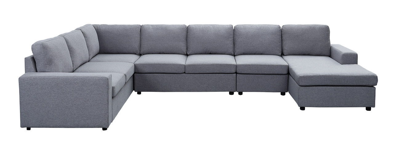 Tifton 147"W Light Gray Linen 7 Seat Reversible Modular Sectional Sofa Chaise