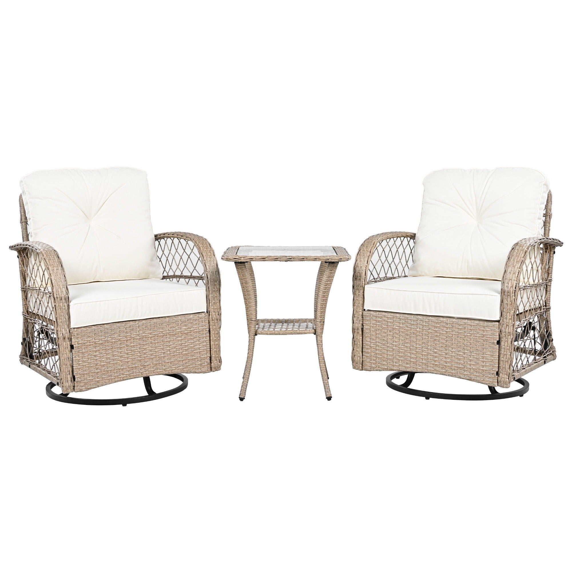 3 Piece Outdoor Chair & Table Set Chat Set, 2 Person Rattan Seating Group
