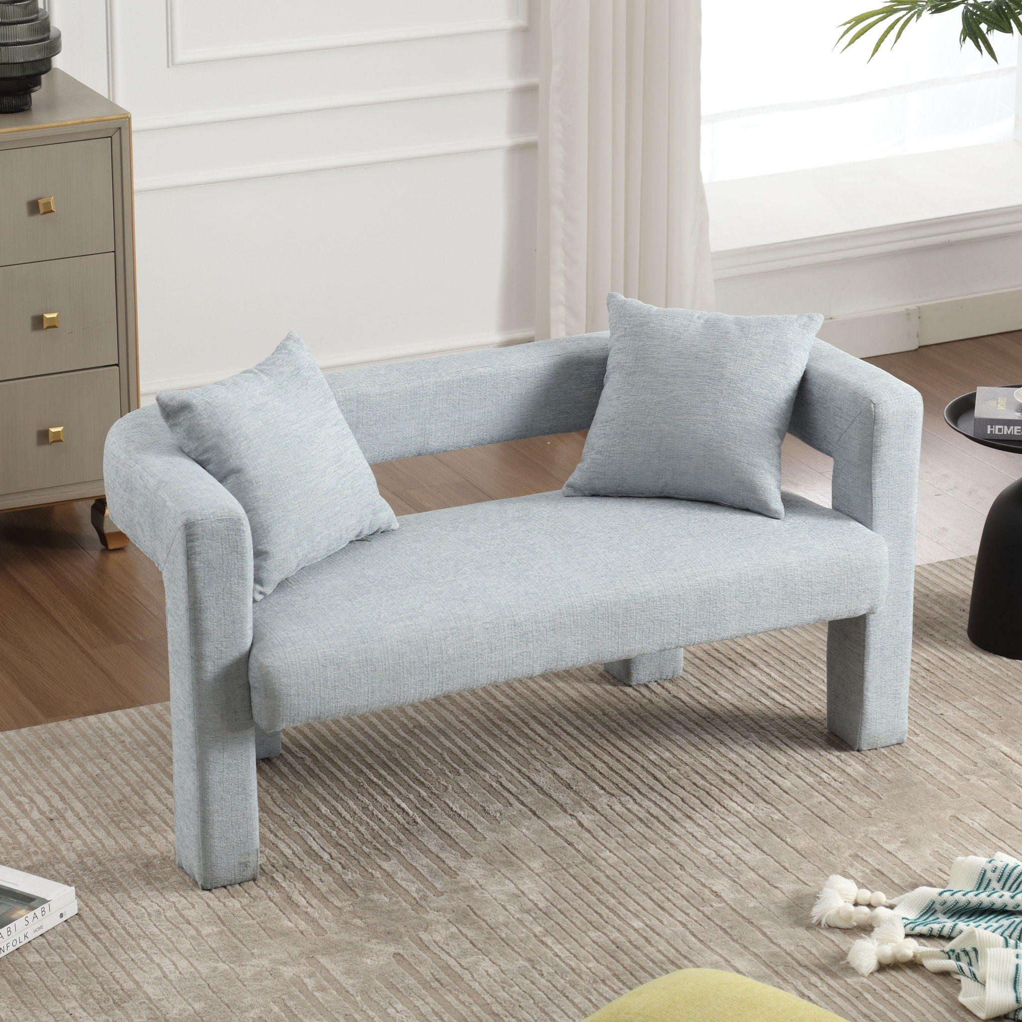 Modern Chenille Loveseat Sofa, Comfy Upholstered 2 Seater