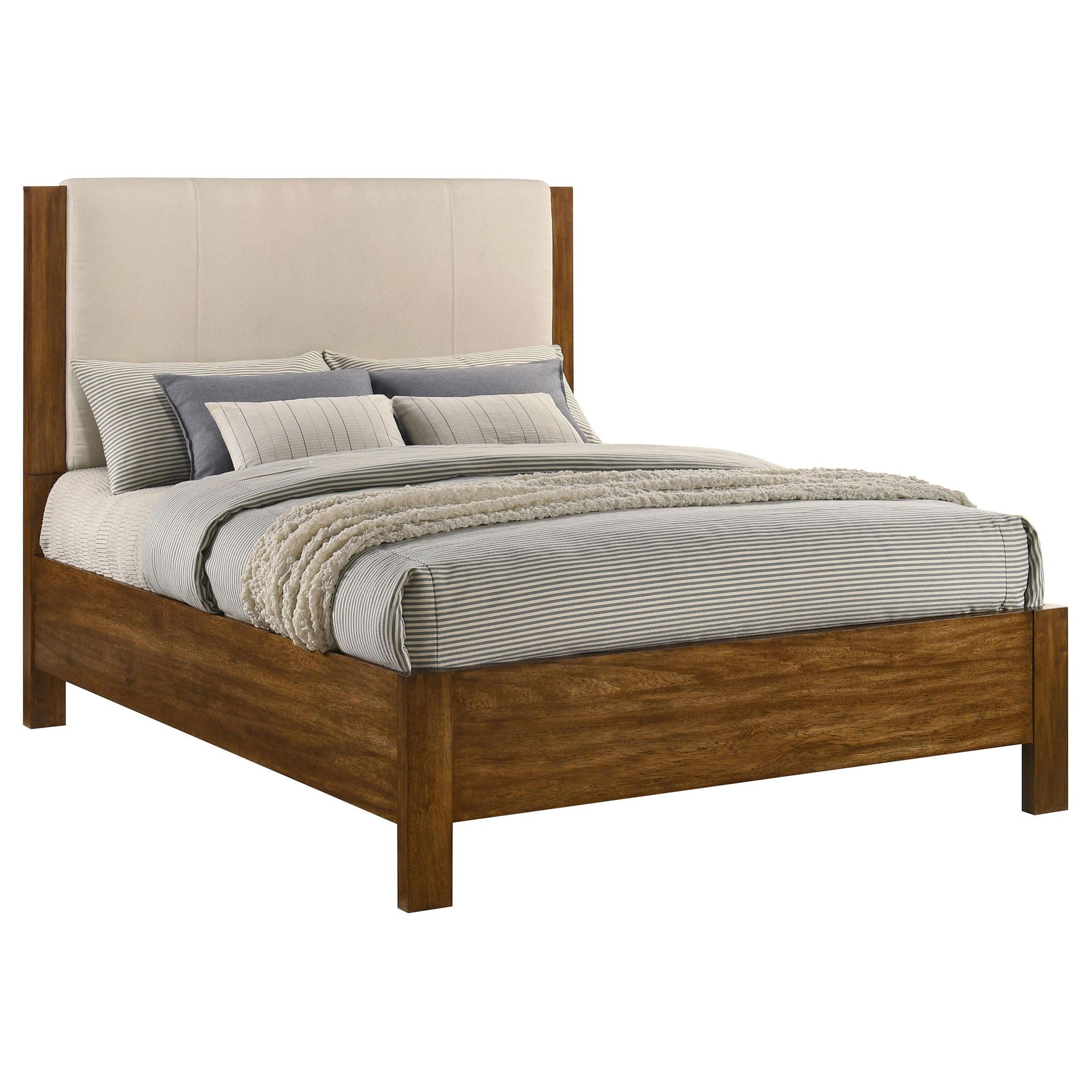Adderley Queen Wood Panel Bed Cream and Warm Brown