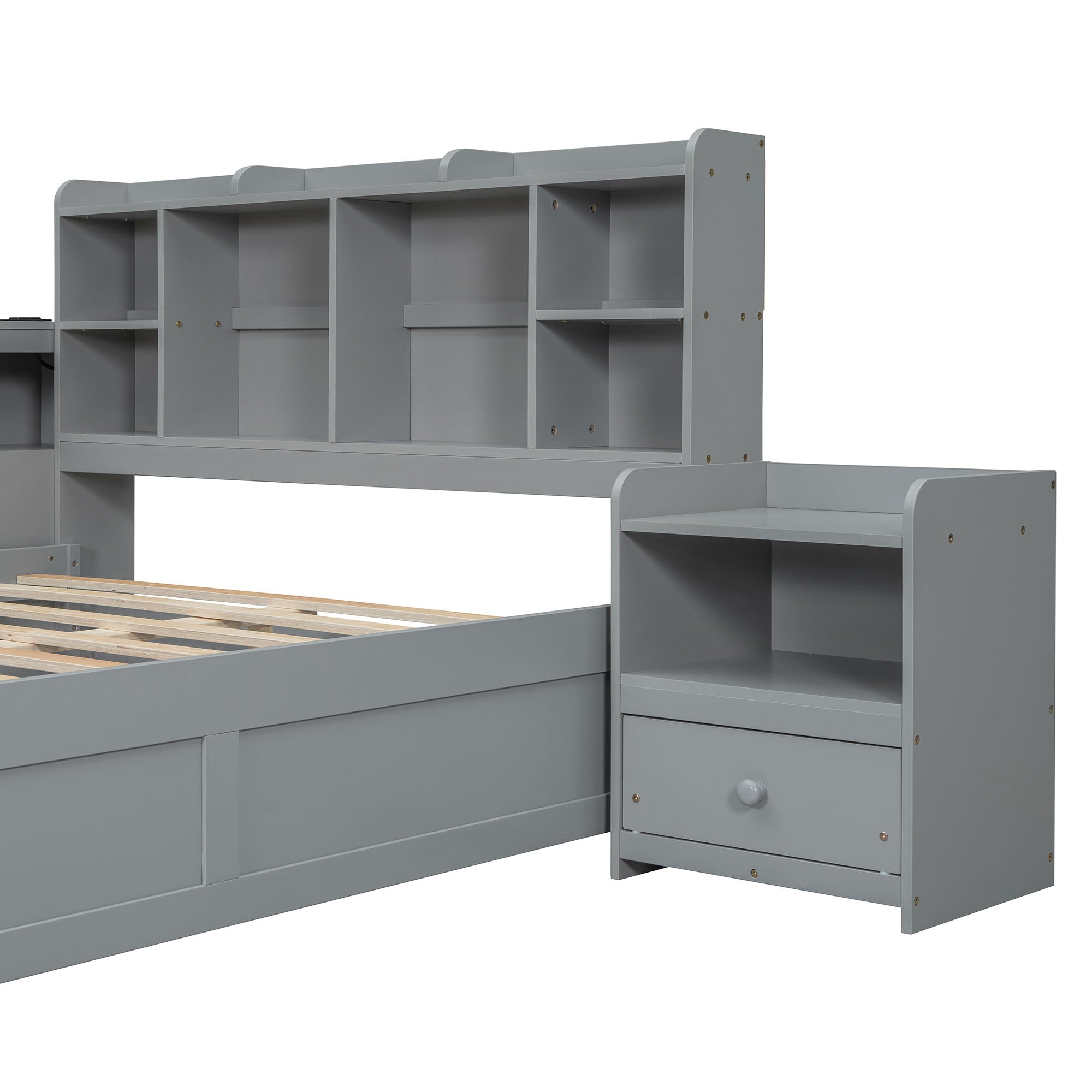 Platform Bed With Multi Functional Storage Space, Nightstand, 2 Drawers, USB Ports And Desk