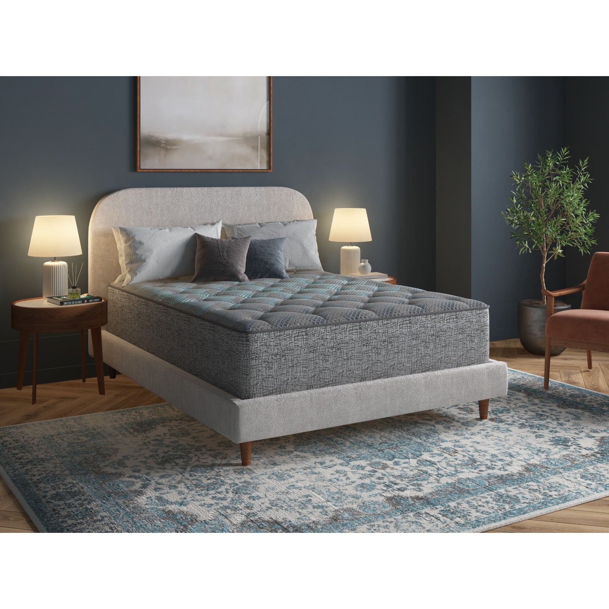 Comfort Care - 12" Twin Hybrid Euro Top Mattress, Plush Comfort With Individual Pocketed Coil - Gray / Blue