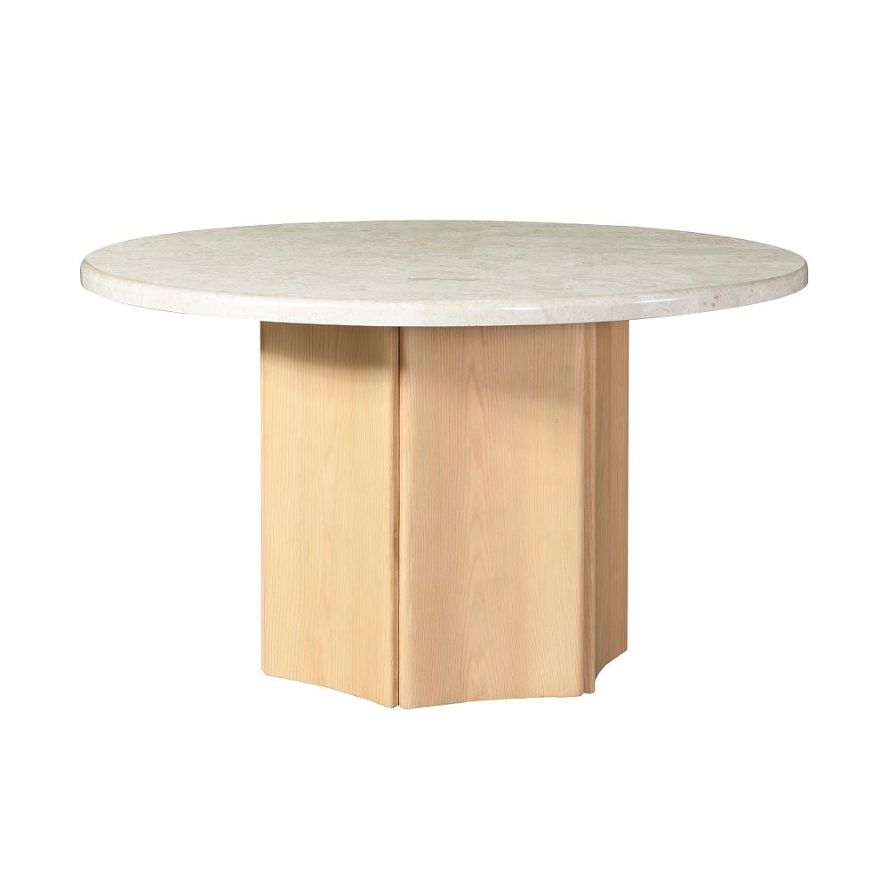 ACME Adalynn - Round Dining Table With Marble Top - Gray & Weathered Gray Oak | Meri Furniture