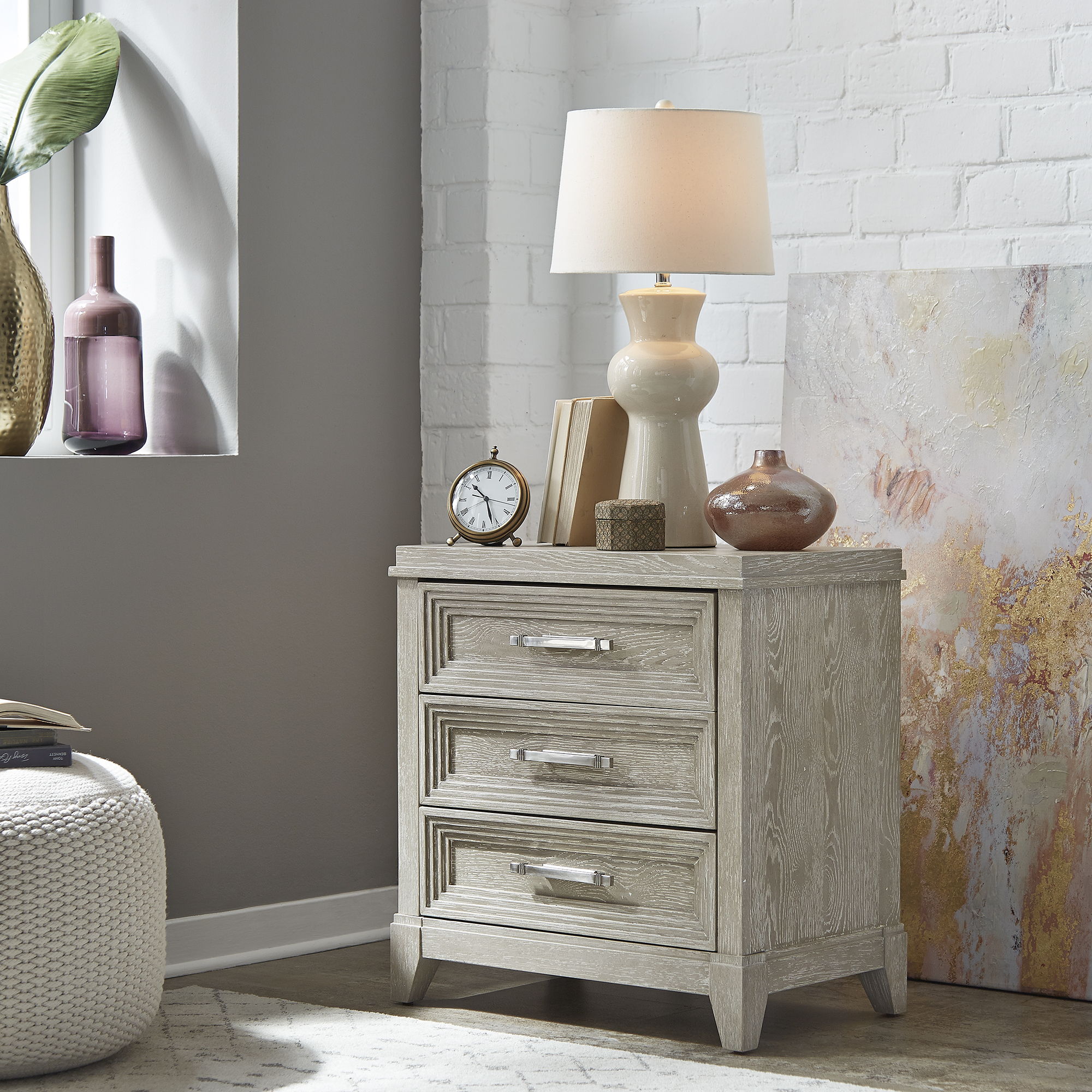 Liberty Furniture Belmar - 3 Drawer Nightstand - Washed Taupe | Meri Furniture