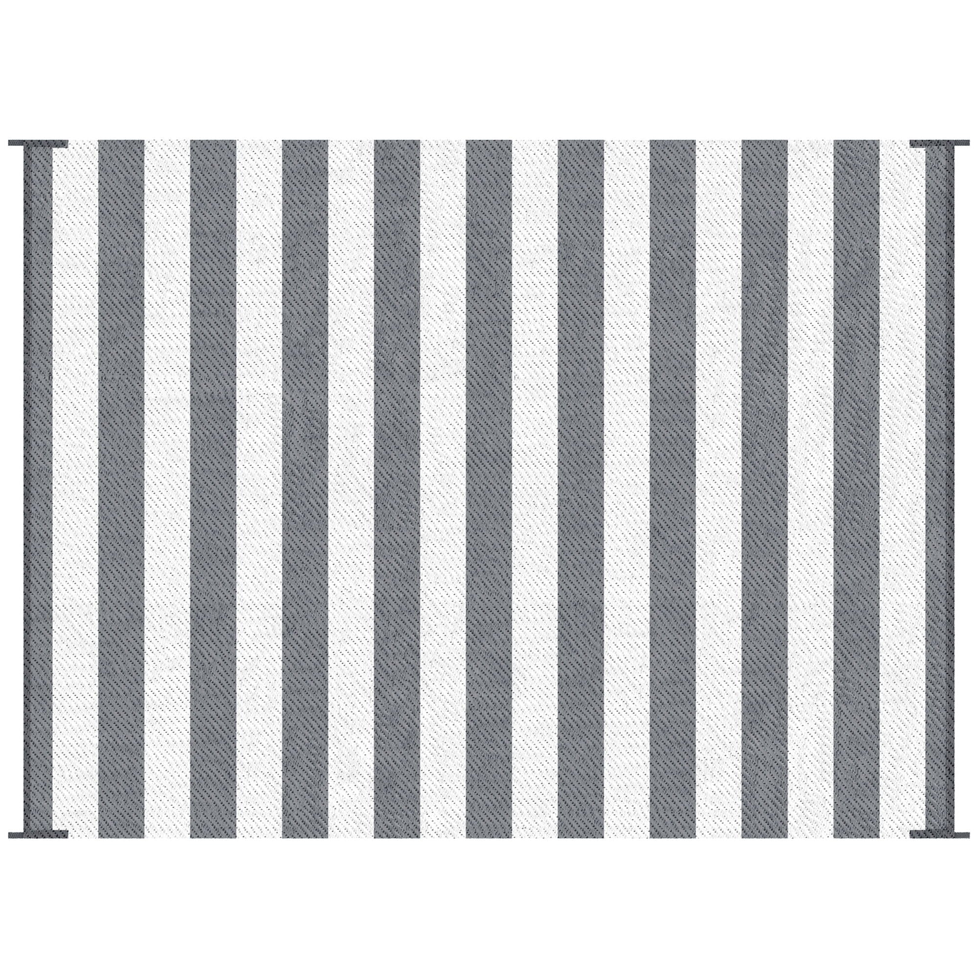 Outsunny - Reversible Outdoor Rug, 9' x 12' Waterproof Plastic Straw Floor Mat, Portable Rv Camping Carpet With Carry Bag, Large Floor Mat For Backyard, Deck, Picnic, Beach - Gray & White Striped