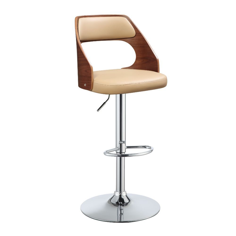 ACME Camila - Stool - Beige PU & Walnut | Meri Furniture