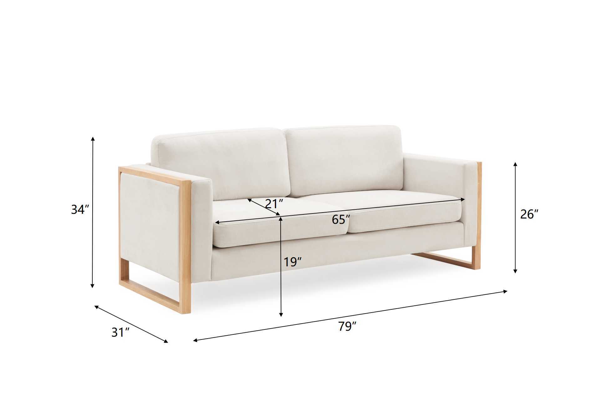 Modern Sofa With Solid Wood Legs, 3 Seater