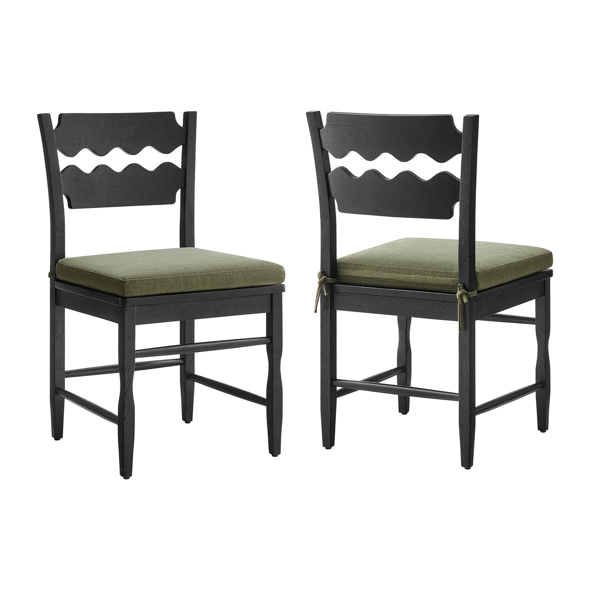 Jax Oak Wood Dining Chair With Wavy Razor Back and Cushion Set of 2 by Modway