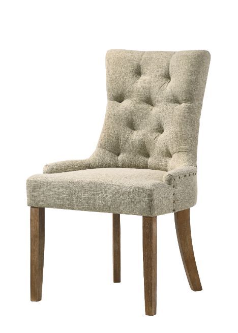 ACME Yotam - Side Chair (Set of 2) - Beige Fabric & Salvaged Oak Finish | Meri Furniture