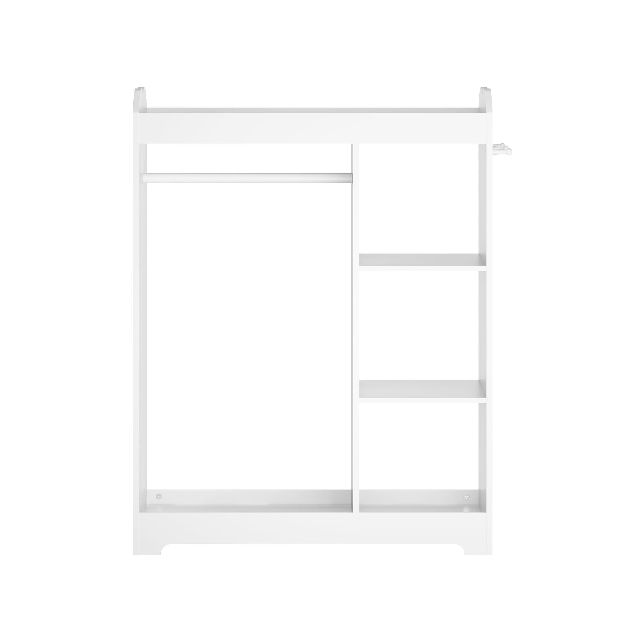 Dress Up Storage With Mirror And Hooks, Clothes Rack With Hanging Rod, 3 Side Hooks, Open Shelves, Top Shelf Organizer - White