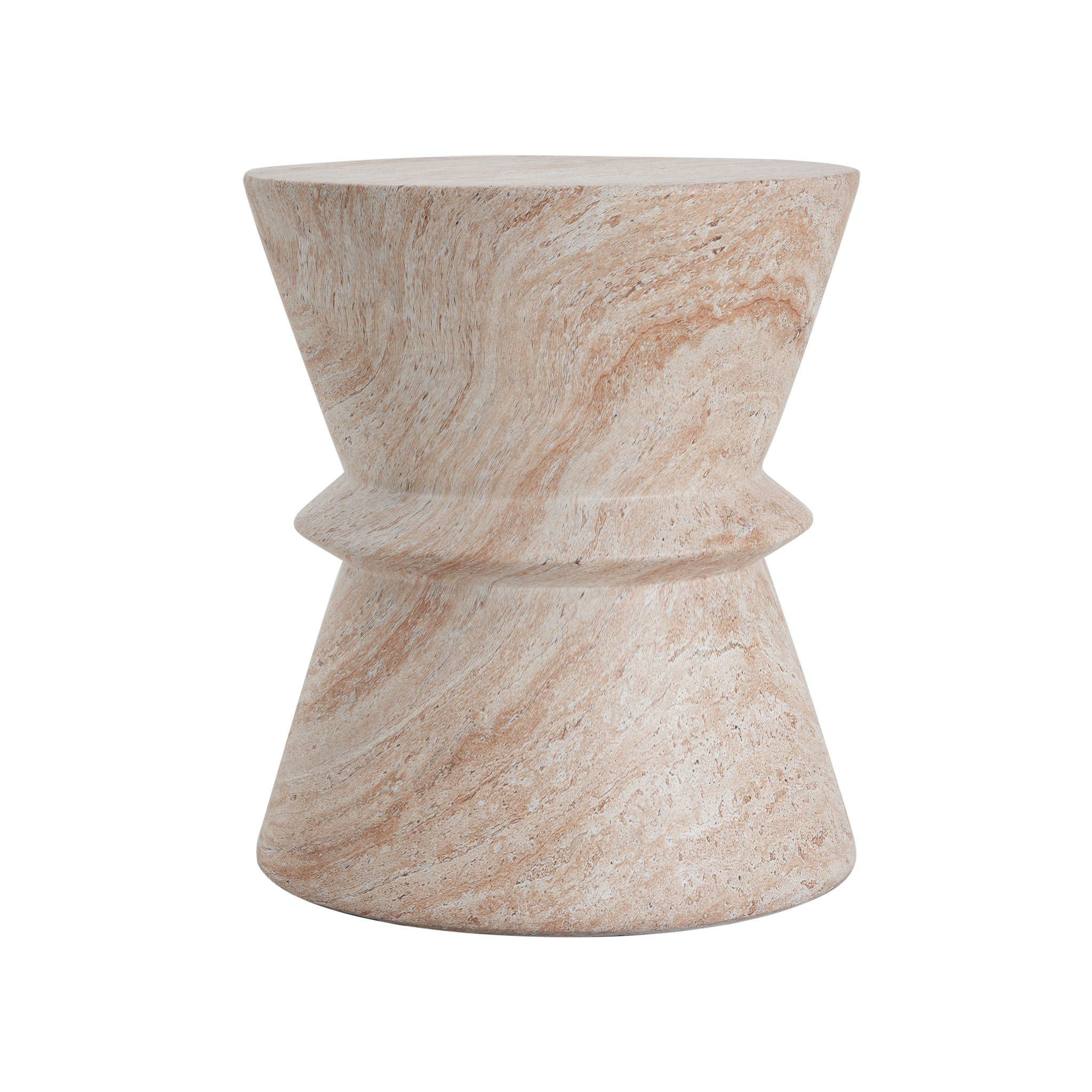 Outdoor / Indoor Lightweight Concrete Side Table With Travertine - Beige