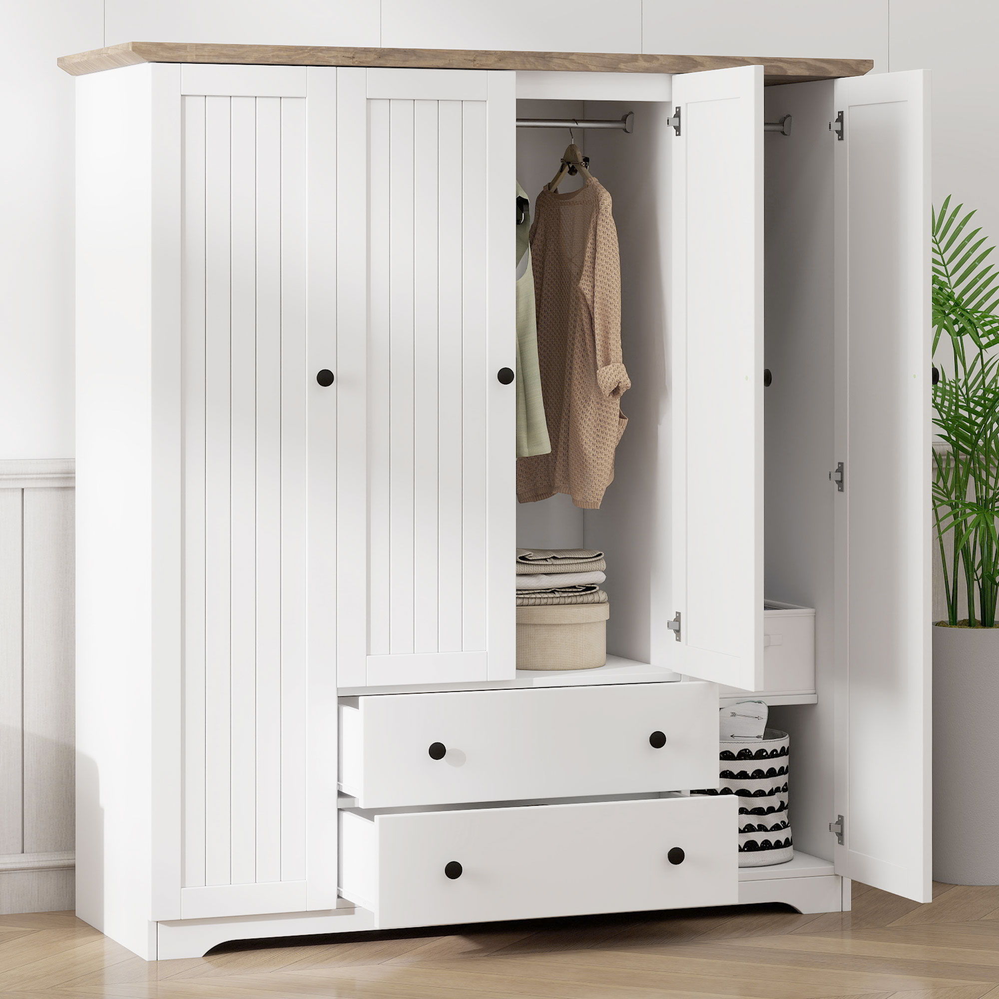 4 Door Wardrobe Armoire With 2 Drawers