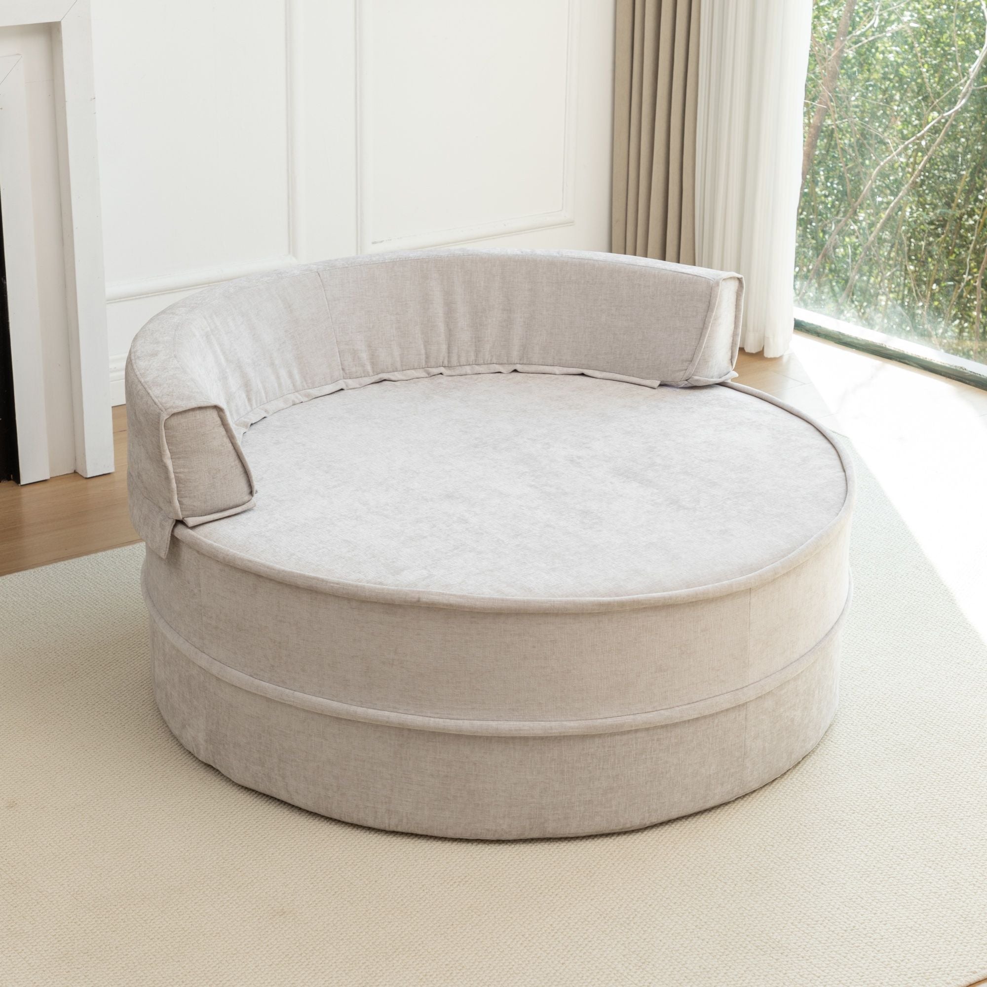 Modern Oversized Round Barrel Accent Chair With Ottoman