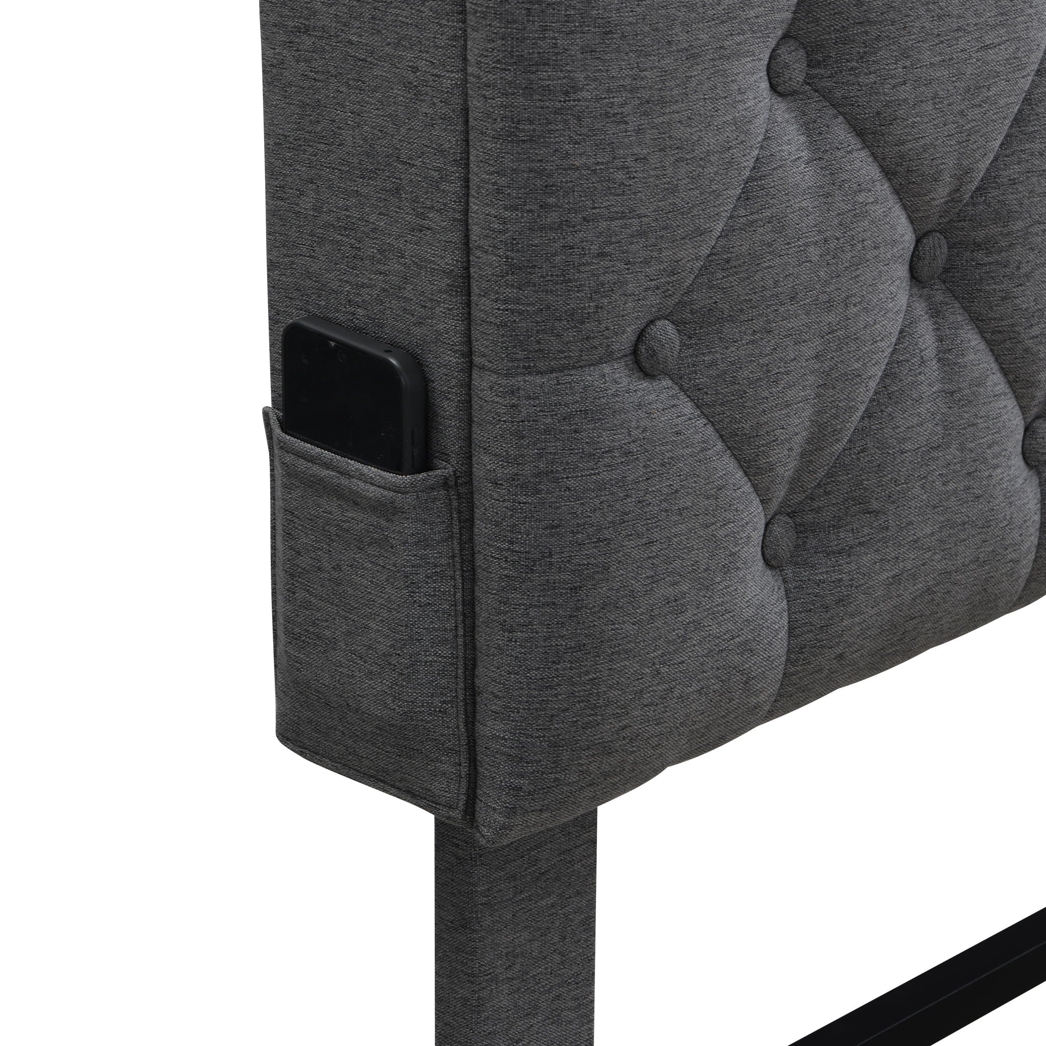 Modern Upholstered Platform Bed Frame With Button Tufted Headboard And USB Ports