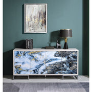 ACME Liam - Console Cabinet - Blue Marble Print & Chrome | Meri Furniture