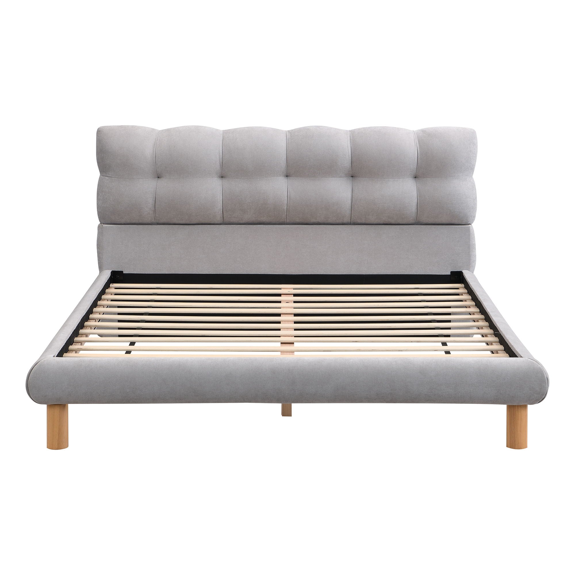 Upholstered Platform Bed Frame With Cookie Shaped Headboard