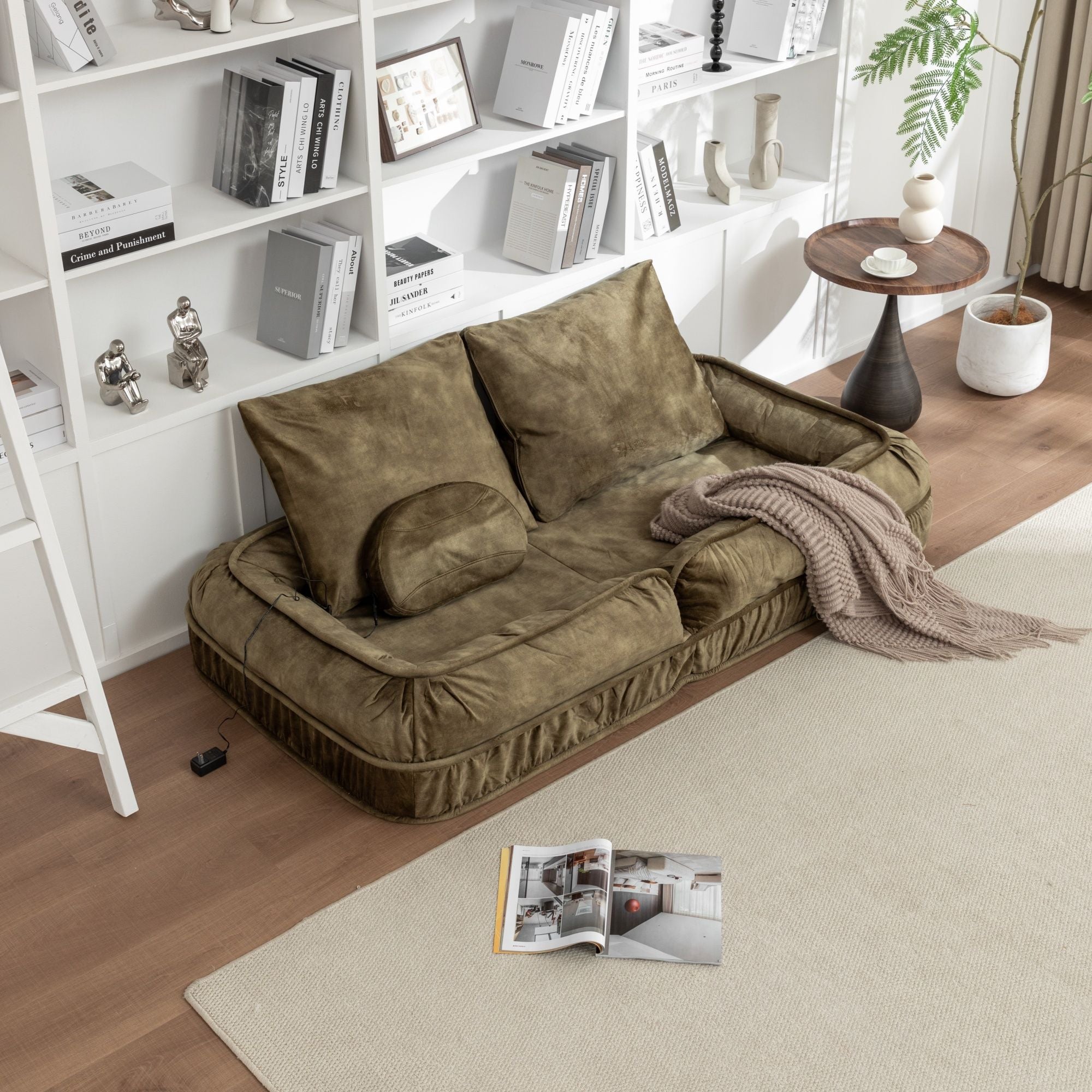 Upholstered Human Dog Bed And Pets, Bean Bag Floor Sofa With Massage Pillow, 5 Adjustable Positions & 2 Soft Pillows