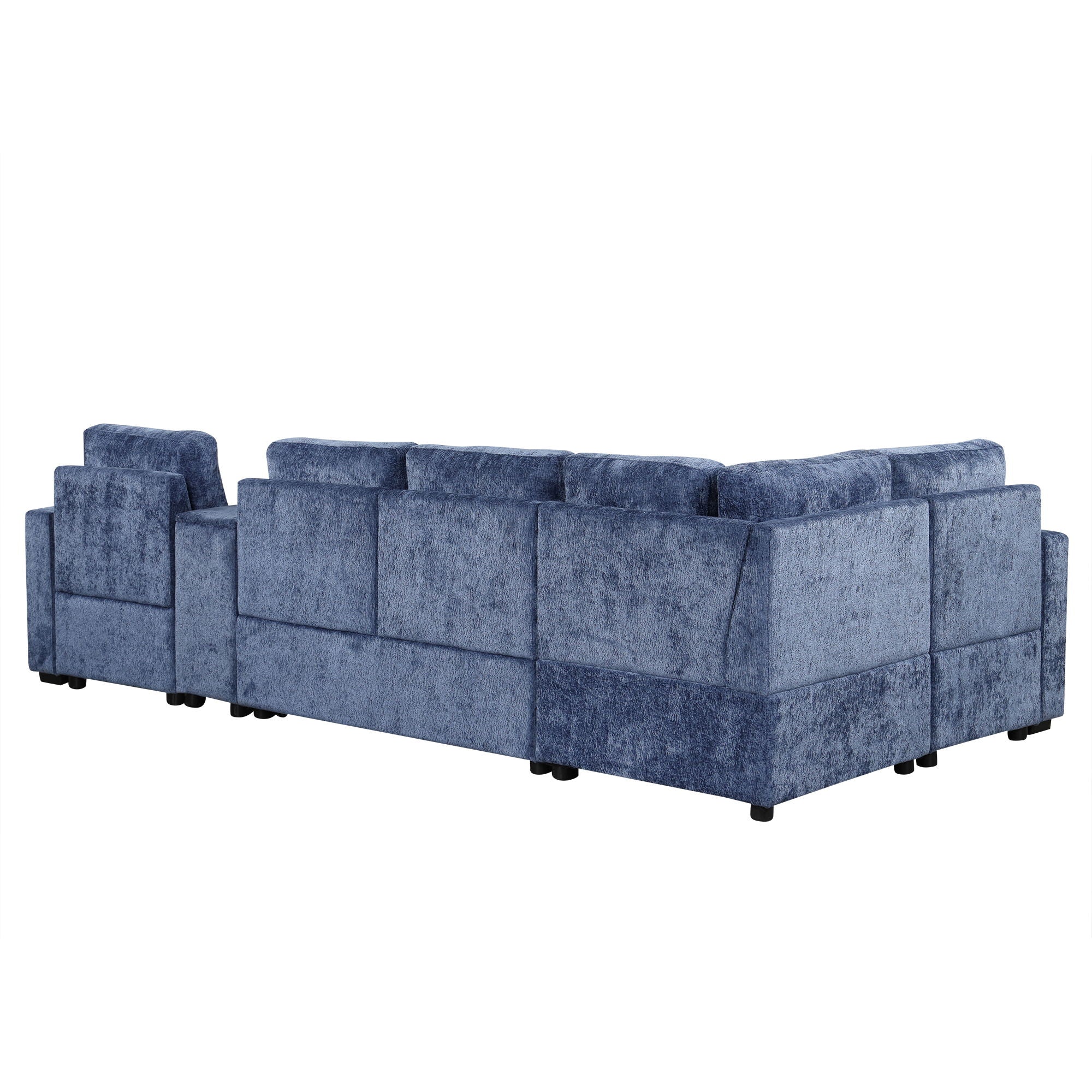 Contemporary L Shaped Convertible Sofa Bed With Pull Out Bed, Cup Holders, And Storage