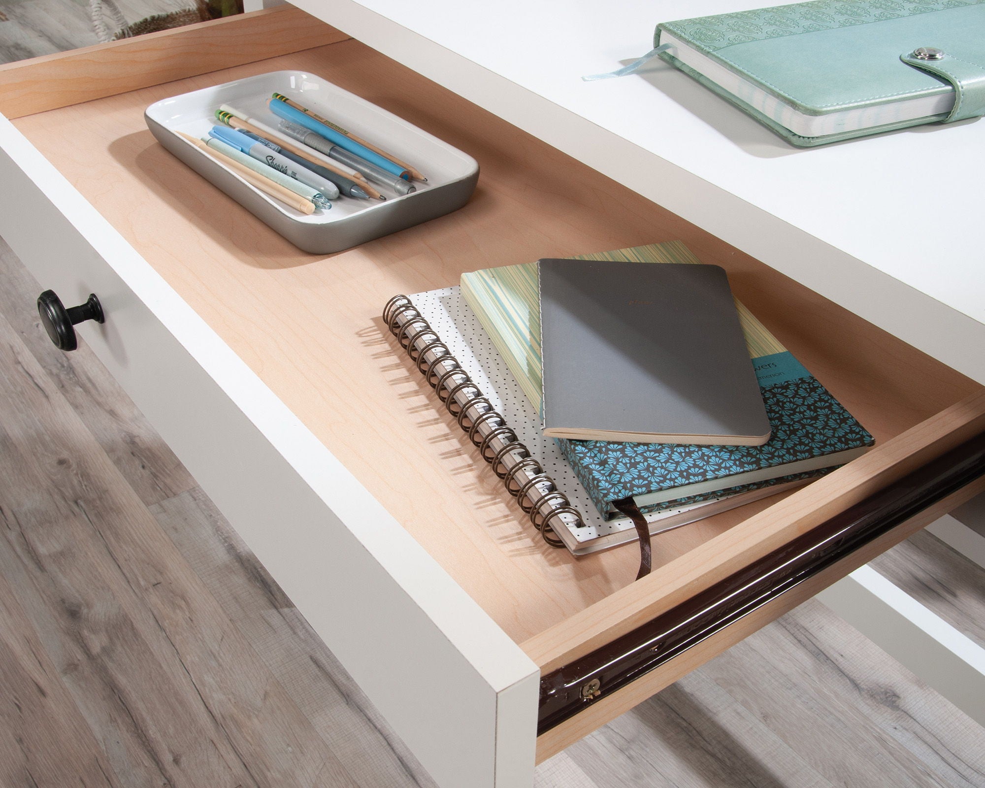 Rustic Writing Desk with Drawers in Soft White