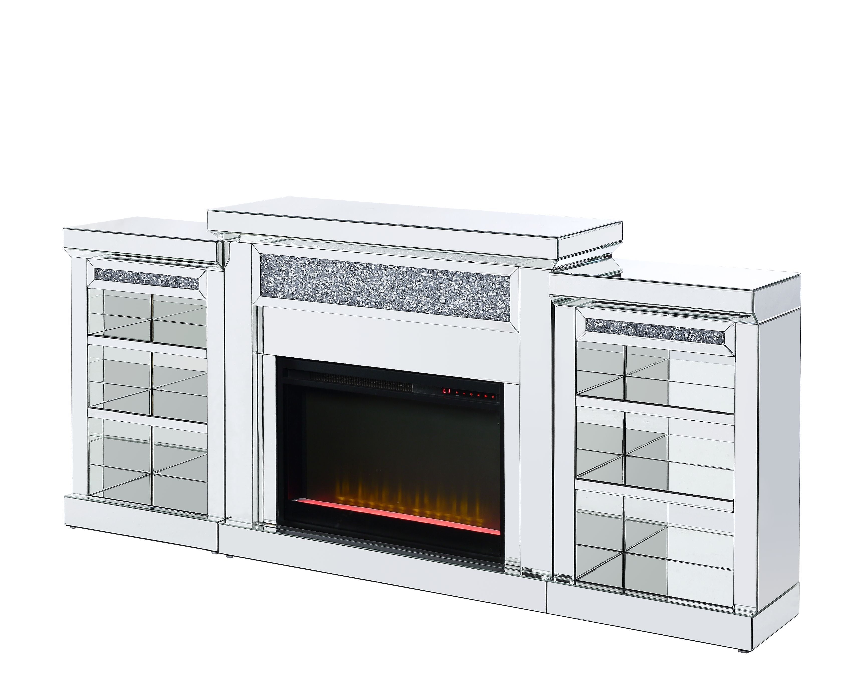 ACME Noralie - Fireplace - Mirrored & Faux Diamonds - 36" | Meri Furniture